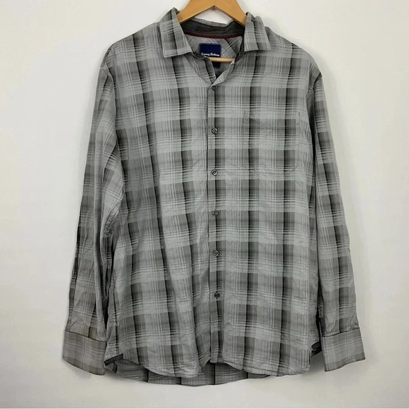 Tommy Bahama Button Up Plaid Silk Cotton Blend Shirt Size Large - Picture 1 of 9